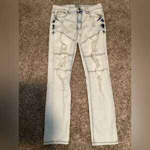 Argonaut Nation Mens  Ultra Slim Fit Denim Ripped Jeans  Ice Blue 32/32 - IEUC